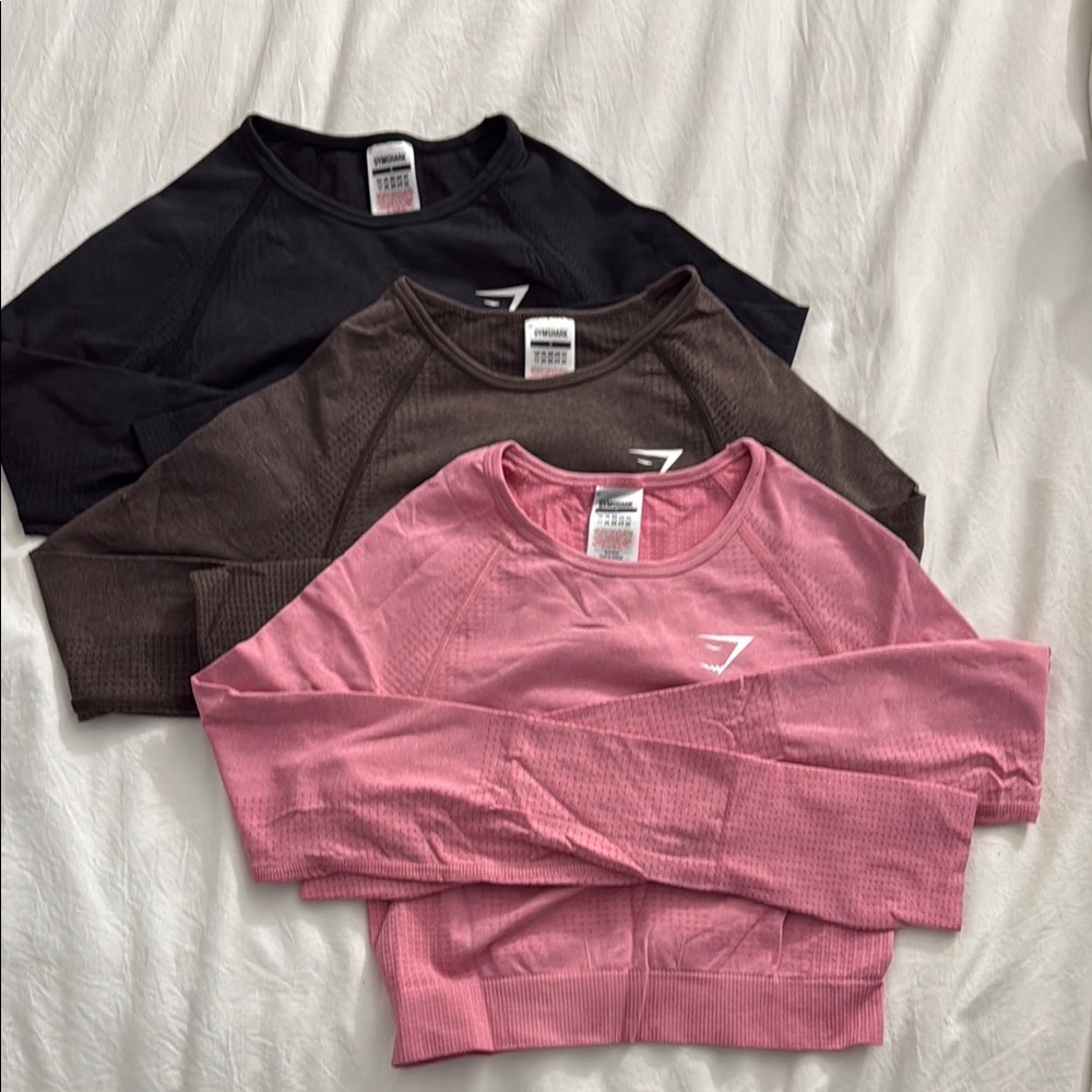 Long Sleeve Crop Tops - Black, Brown, Pink